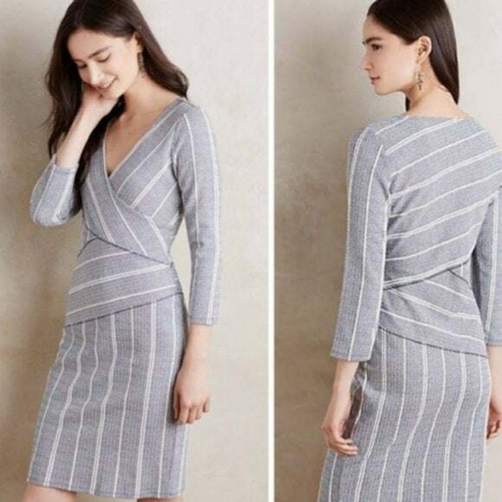 Anthropologie Maeve Amelia Column Stripe Faux Wrap Dress Sz.S - Picture 6 of 7